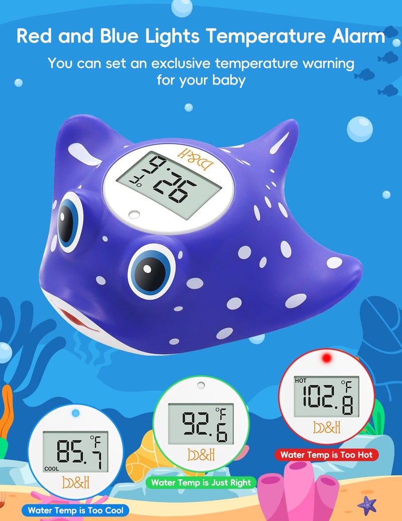 BH Baby Bath Thermometer - Instant Read Digital Thermometer for Infant Bathtub and Room, Measure Newborn Water Temperature, Safe Toddlers Tub Time Floating Toy - Manta Ray - Image 3